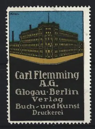 Künstler-Reklamemarke Knab, Glogau, Berlin, Carl Flemming A.G., Gebäudeansicht