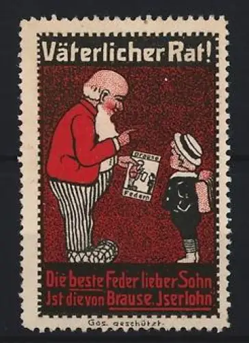 Reklamemarke Iserlohn, Brause-Schreibfeder, Vater mit seinem Sohn