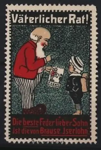 Reklamemarke Iserlohn, Brause-Schreibfeder, Vater mit seinem Sohn