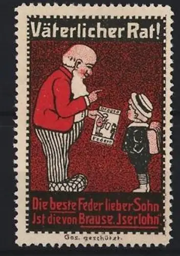 Reklamemarke Iserlohn, Brause-Schreibfeder, Vater mit Sohn