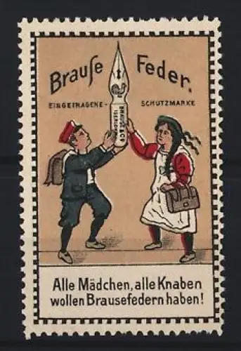Reklamemarke Brausefeder, Schüler mit Feder
