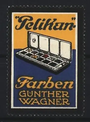 Reklamemarke Günther Wagner, Pelikan-Farben, Farbkasten