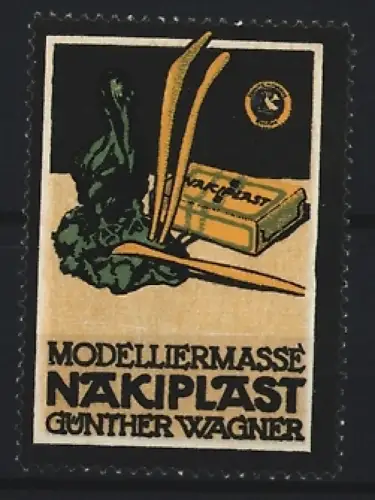 Reklamemarke Modelliermasse Nakiplast, Modellierwerkzeuge und Verpackung