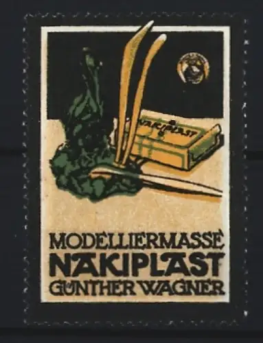 Reklamemarke Modelliermasse Nakiplast, Günther Wagner, Werkzeuge und Verpackung