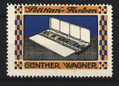 Reklamemarke Günther Wagner, Pelikan-Farben, Farbkasten