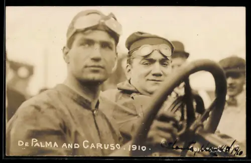AK Opernsänger Caruso und De Palma am Steuer, 1910
