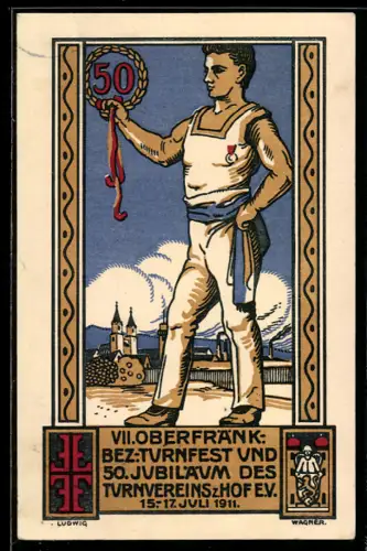 Künstler-AK Hof, VII. Oberfränkisches Bezirks-Turnfest 1911
