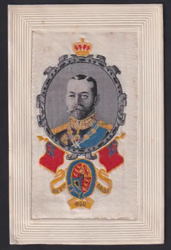 Seidenstick-AK Portrait von König George V. mit Wappen