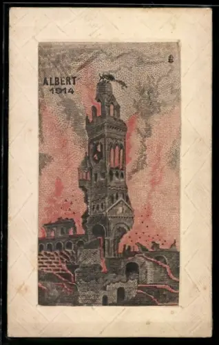 Seiden-AK Albert, Beschädigter Turm im Jahr 1914