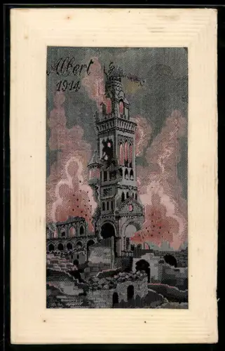 Seiden-AK Albert, Beschädigter Turm im Jahr 1914