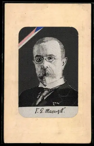 Seiden-AK Portrait von Präsident Masaryk (TGM)