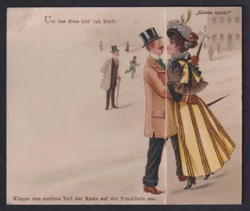 Mechanische-AK Liebespaar getrennt und in Umarmung