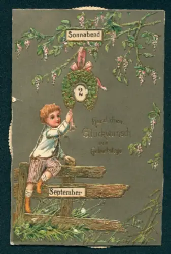 Mechanische-AK Geburtstagskarte mit einstellbarem Wochentag, Tag und Monat