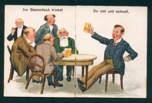 Mechanische-AK Herr hebt seinen Bierkrug, geht im Schwindel zu Bett