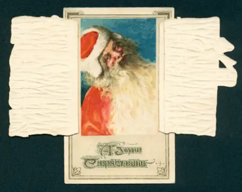 Mechanische-AK Versteckter Weihnachtsmann hinter einem Fenster mit roter Schleife