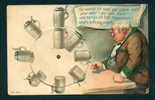 Mechanische-AK Biertrinker mit Deckelschoppen und Drehrad