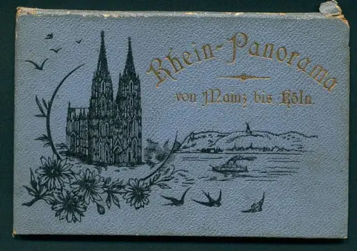 Leporello-Album Köln mit 10 Lithographie-Ansichten, Verlauf des Rheins von Mainz bis Köln, Bonn, Königswinter, Coblenz