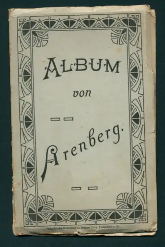 Leporello-Album Arenberg mit 18 Lithographie-Ansichten, Kirche, Innenansicht, Lourdesgrotte, Einsiedelei, Pastor Kraus