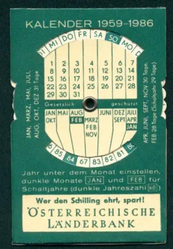Kalender 1959-1986, Österreichische Länder, Drehbarer Kalender