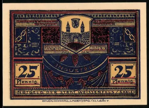 Notgeld Weissenfels /Saale 1921, 25 Pfennig, Ortsansicht und Wappen mit Handwerk und Industrie