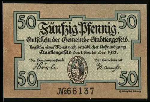 Notgeld Stadtlengsfeld 1921, 50 Pfennig, Schäfer mit Fund im Wald und Vers