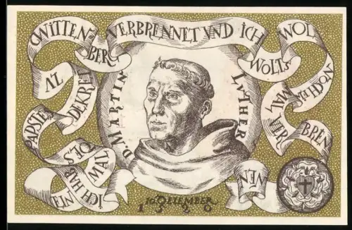 Notgeld Wittenberg 1920, 50 Pfennig, Martin Luther Porträt und Wittenberger Stadtwappen