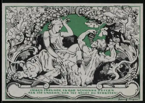 Notgeld Weimar 1921, 50 Pfennig, Porträt und mythologische Szene mit Weinlaub und Tierfiguren