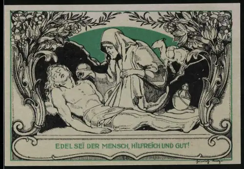 Notgeld Weimar 1921, 50 Pfennig, Porträt und biblische Szene mit Samariterin