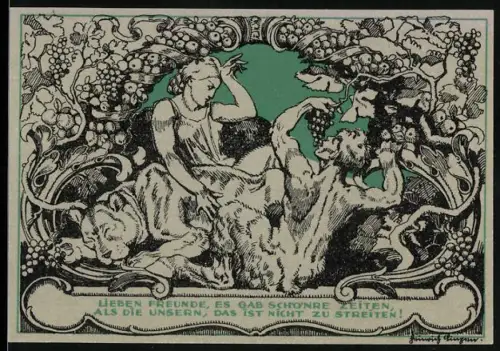 Notgeld Weimar 1921, 50 Pfennig, Bacchus-Motiv mit Weinranken und Porträt eines Mannes