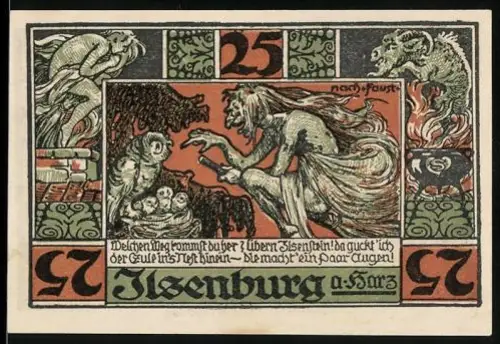 Notgeld Ilsenburg a. Harz 1921, 25 Pfennig, Märchenmotiv mit Hexe und Waldfiguren