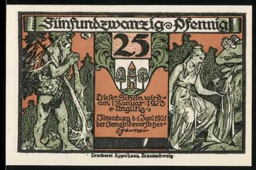 Notgeld Ilsenburg a. Harz 1921, 25 Pfennig, Faust-Motiv mit Hexe und Eule