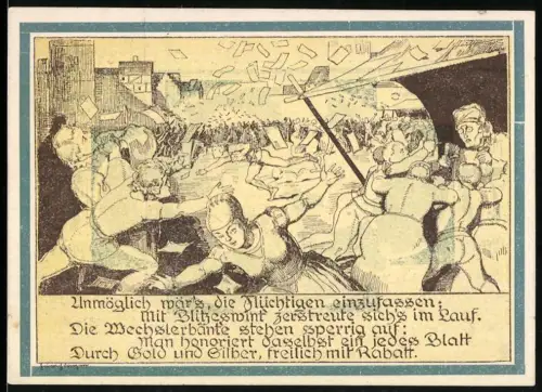 Notgeld Weimar 1921, 75 Pfennig, Menschenmenge und geflügelte Figur mit Harfe