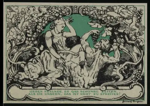 Notgeld Weimar 1921, 50 Pfennig, Porträt und allegorische Szene mit Trauben und Bär