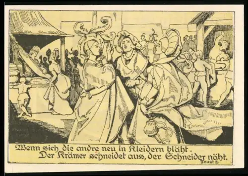 Notgeld Weimar 1921, 75 Pfennig, Engel mit Ziegen und Marktszene mit Damen