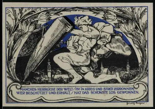 Notgeld Weimar 1921, 50 Pfennig, Porträt und Allegorie des Schutzes