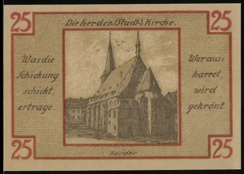 Notgeld Weimar 1921, 25 Pfennig, Herderkirche und Silhouetten mit Löwenwappen