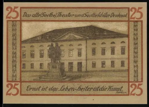 Notgeld Weimar 1921, 25 Pfennig, Altes Goethe-Theater und Goethe-Schiller-Denkmal