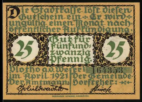 Notgeld Vlotho a.d. Weser 1921, 25 Pfennig, Landschaft mit wanderndem Mann