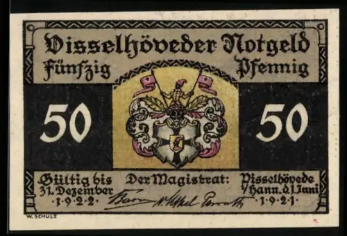 Notgeld Visselhövede /Hann. 1921, 50 Pfennig, Wappen und Kirche aus dem 11. Jahrhundert