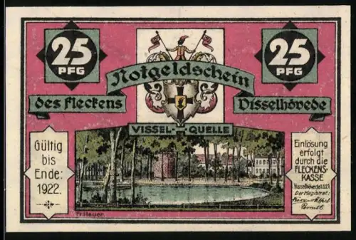 Notgeld Visselhövede /Hannover 1922, 25 Pfennig, Visselquelle und Zuchtschwein mit Industriegebäuden