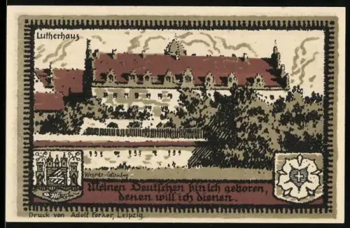 Notgeld Wittenberg 1922, 50 Pfennig, Lutherhaus und Martin Luther Porträt