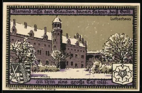 Notgeld Wittenberg 1922, 50 Pfennig, Lutherhaus und Martin Luther Porträt