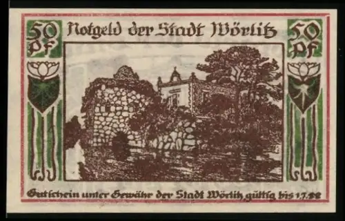 Notgeld Wörlitz 1922, 50 Pf, Ruinenlandschaft und Schlossansicht