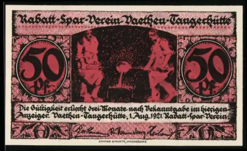 Notgeld Vaethen-Tangerhütte 1921, 50 Pf, Arbeiter und Schlossansicht