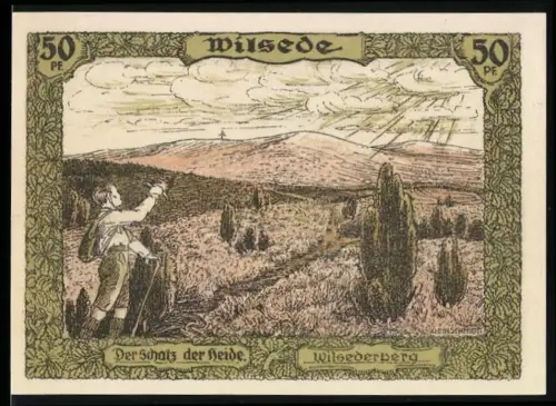 Notgeld Soltau 1921, 50 Pfennig, Lüneburger Heide und Wilseder Berg mit Schäfer und Karte