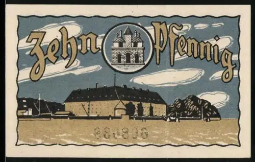 Notgeld Sonderburg 1920, 10 Pfennig, Gebäude und Stadtwappen