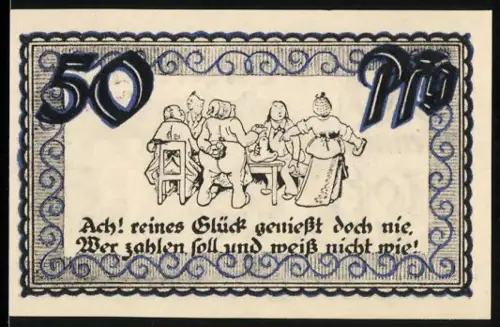 Notgeld Stolzenau /Weser 1921, 50 Pfennig, Altes Schloss und Redewendung über Glück