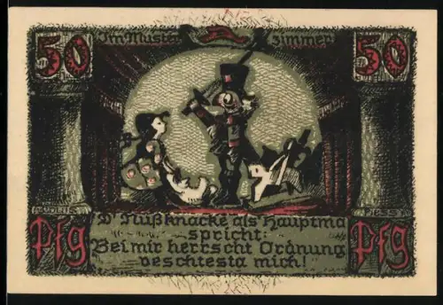 Notgeld Sonneberg i. Thür. 1921, 50 Pfennig, Nussknacker-Motiv mit Löwe und Wappen