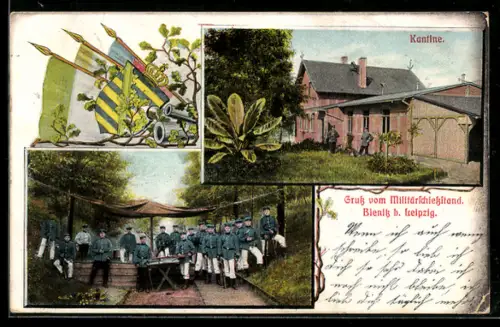 AK Bienitz b. Leipzig, Kantine, Soldaten in Uniform
