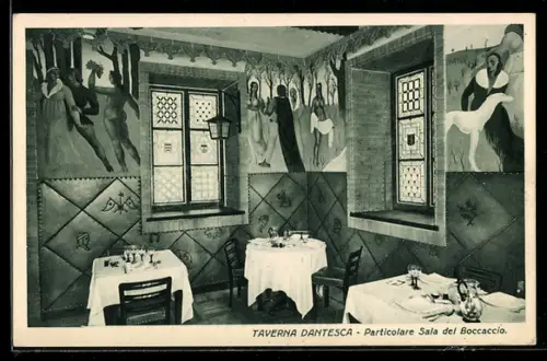 AK Torino, Albergo Ristorante Taverna Dantesca, Via Nizza, 5, Particolare Sala del Boccaccio